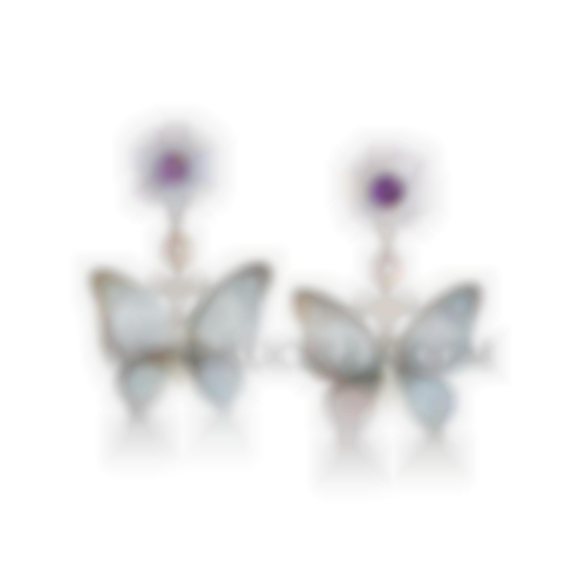 Earrings Butterfly set in silver with mop and cameos 