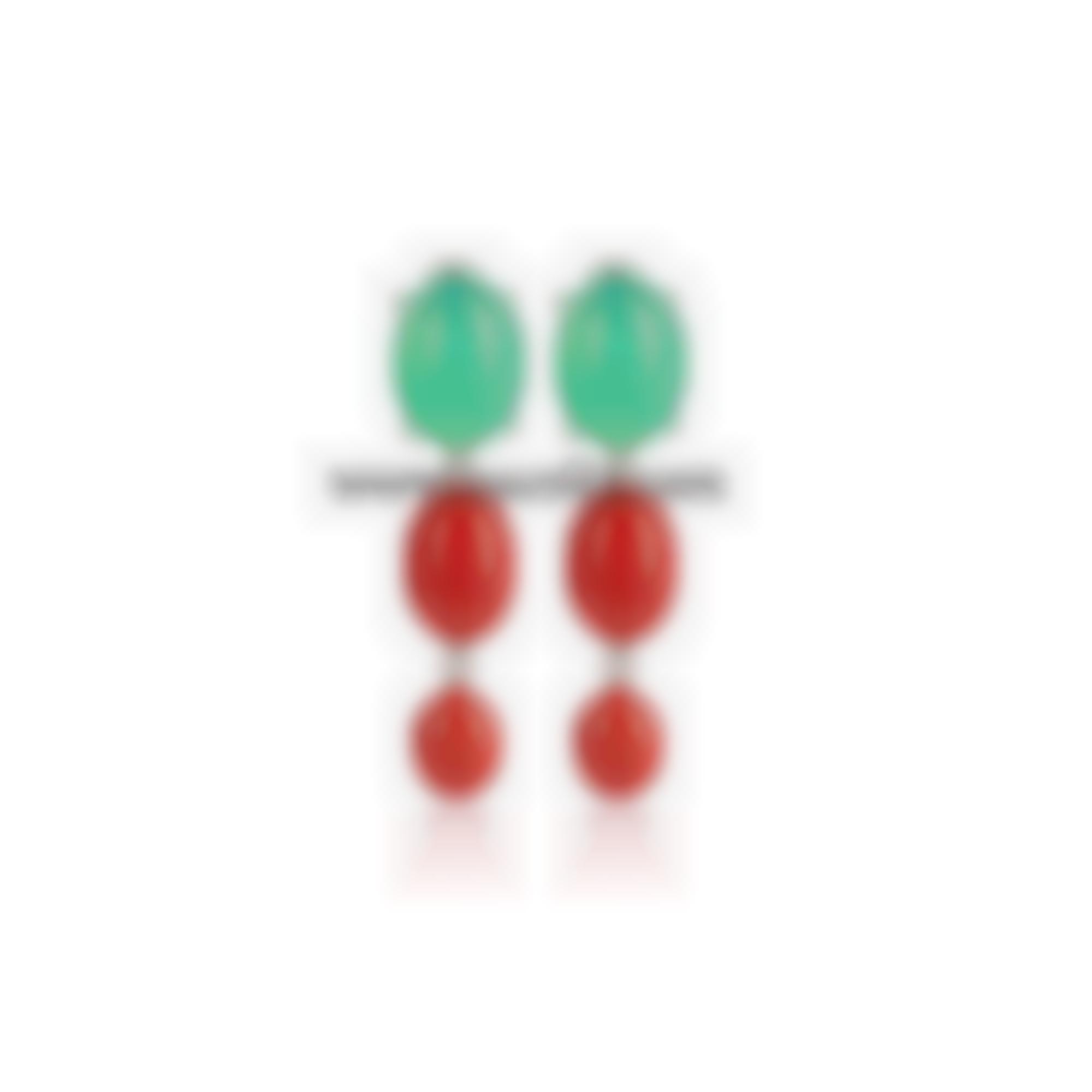 Earrings set in gold with chrysoprase and coral 