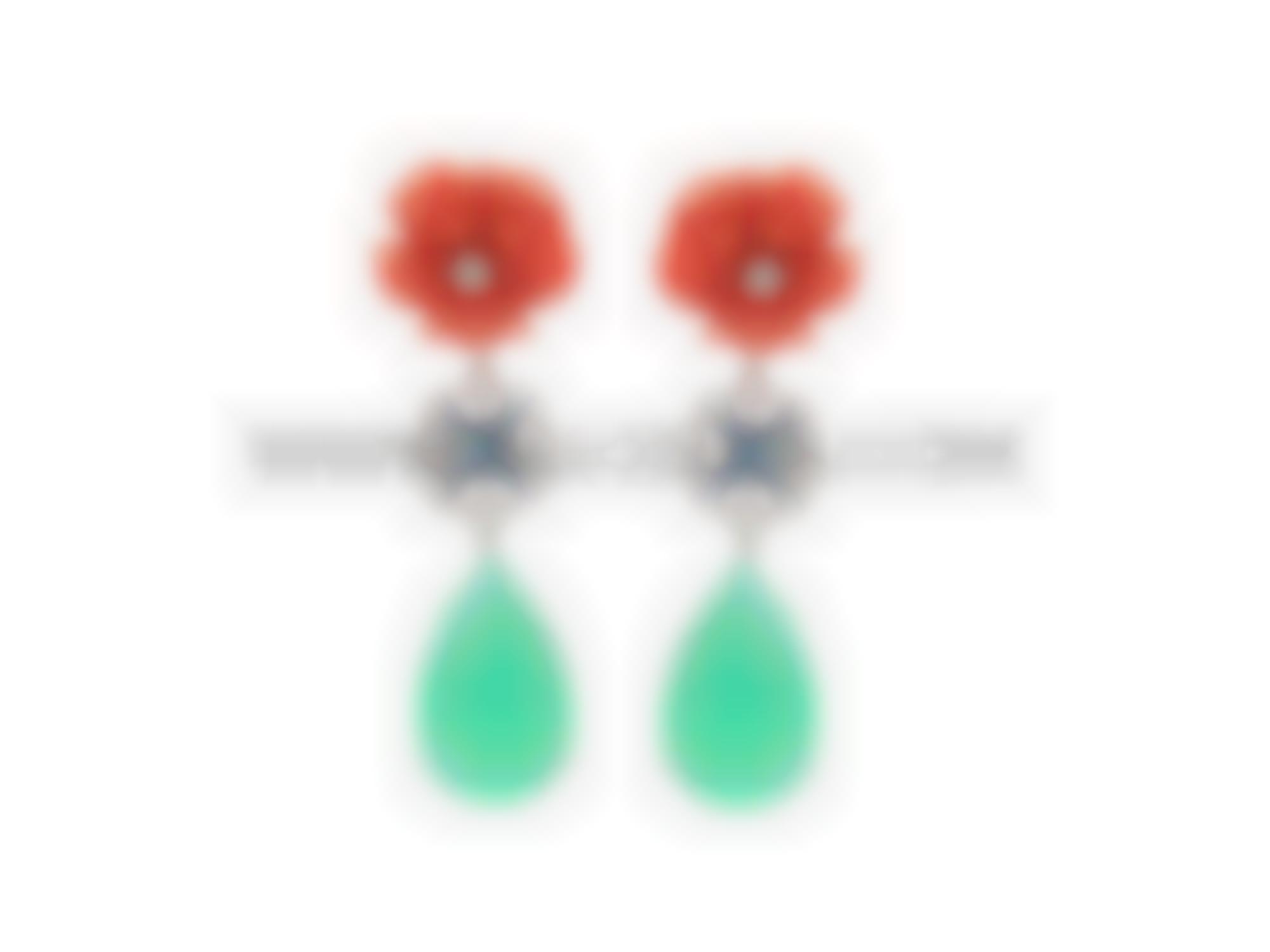 Earrings coral flower with crysoprase 