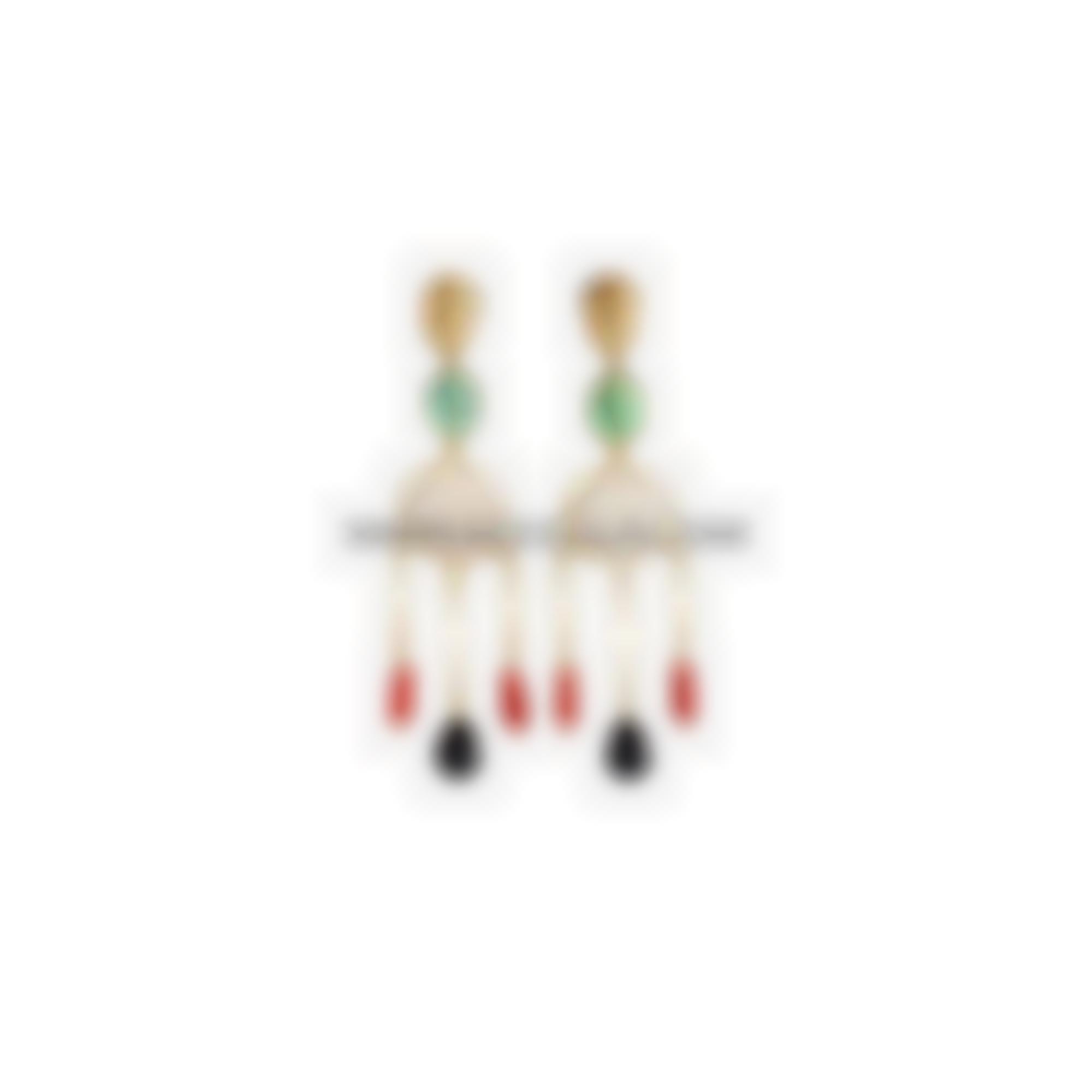 Earrings set in silver with natural red coral onyx and stones 