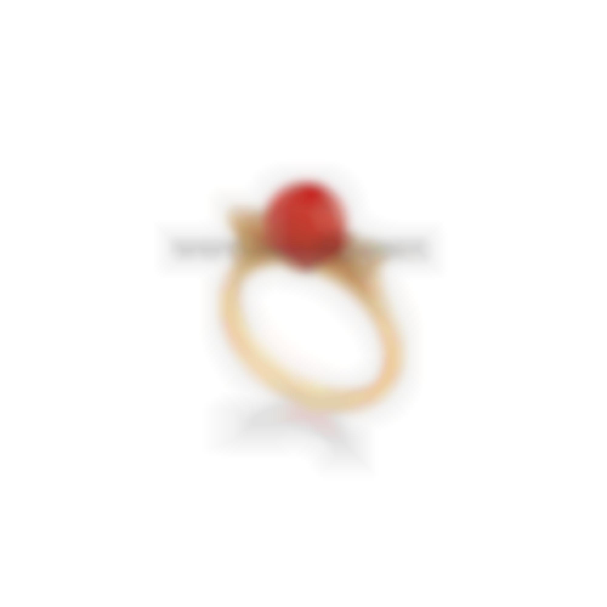 Ring set in gold with diamonds and natural red coral 8 mm