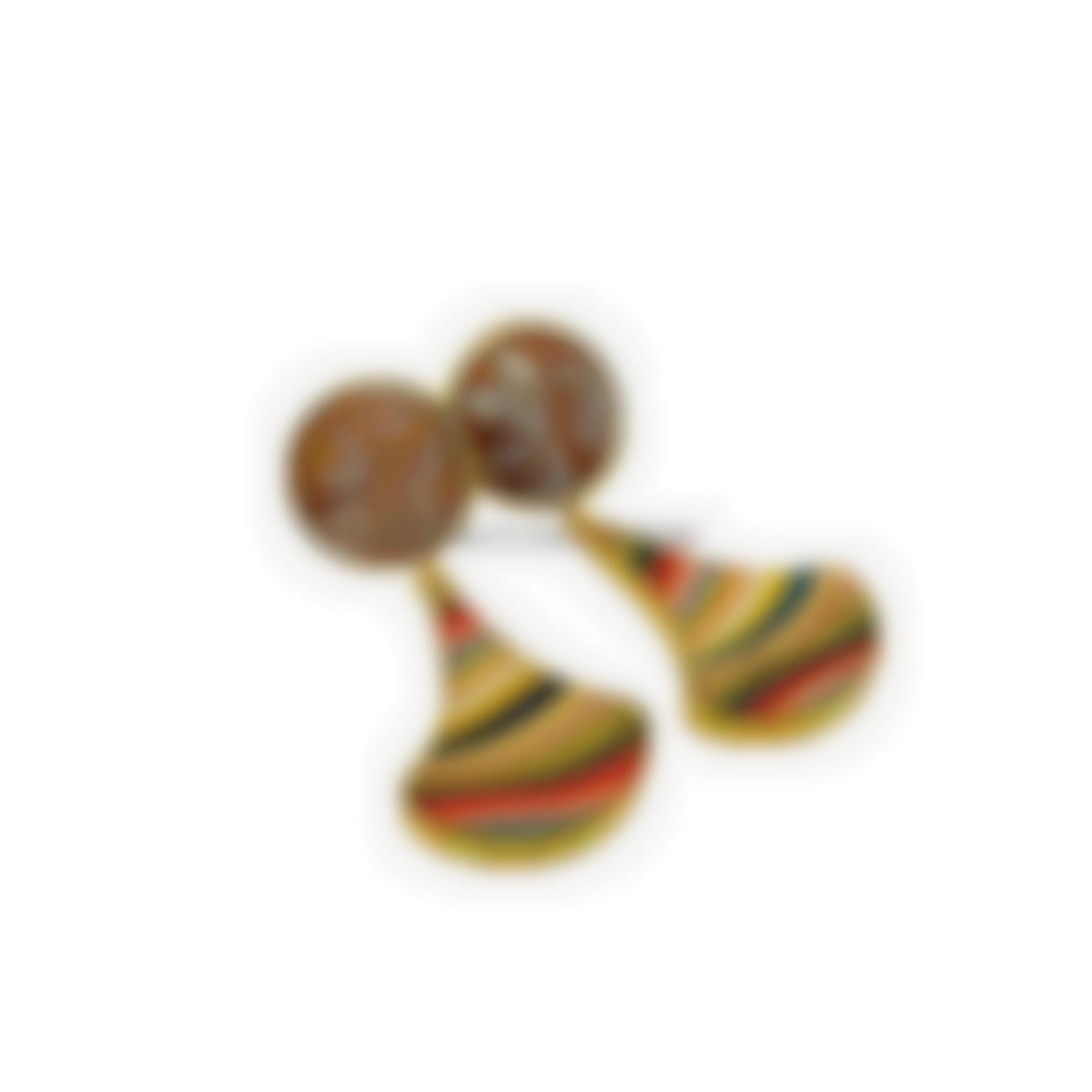 Earrings set in silver with natural cameo and wood carving