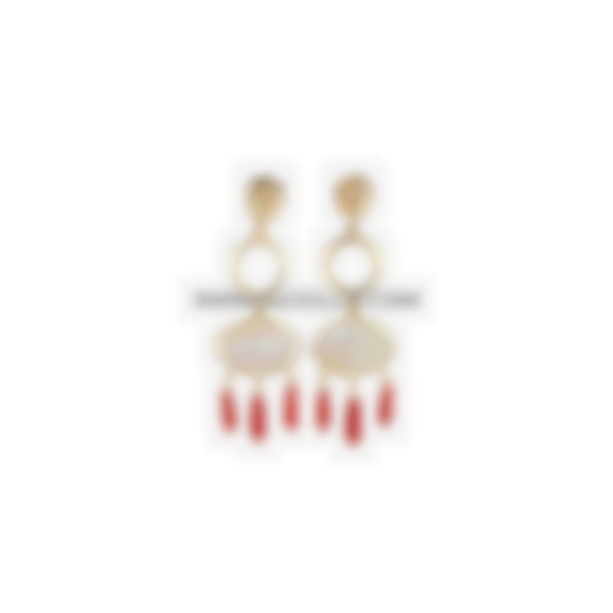 Earrings set in silver with coral and mop natural