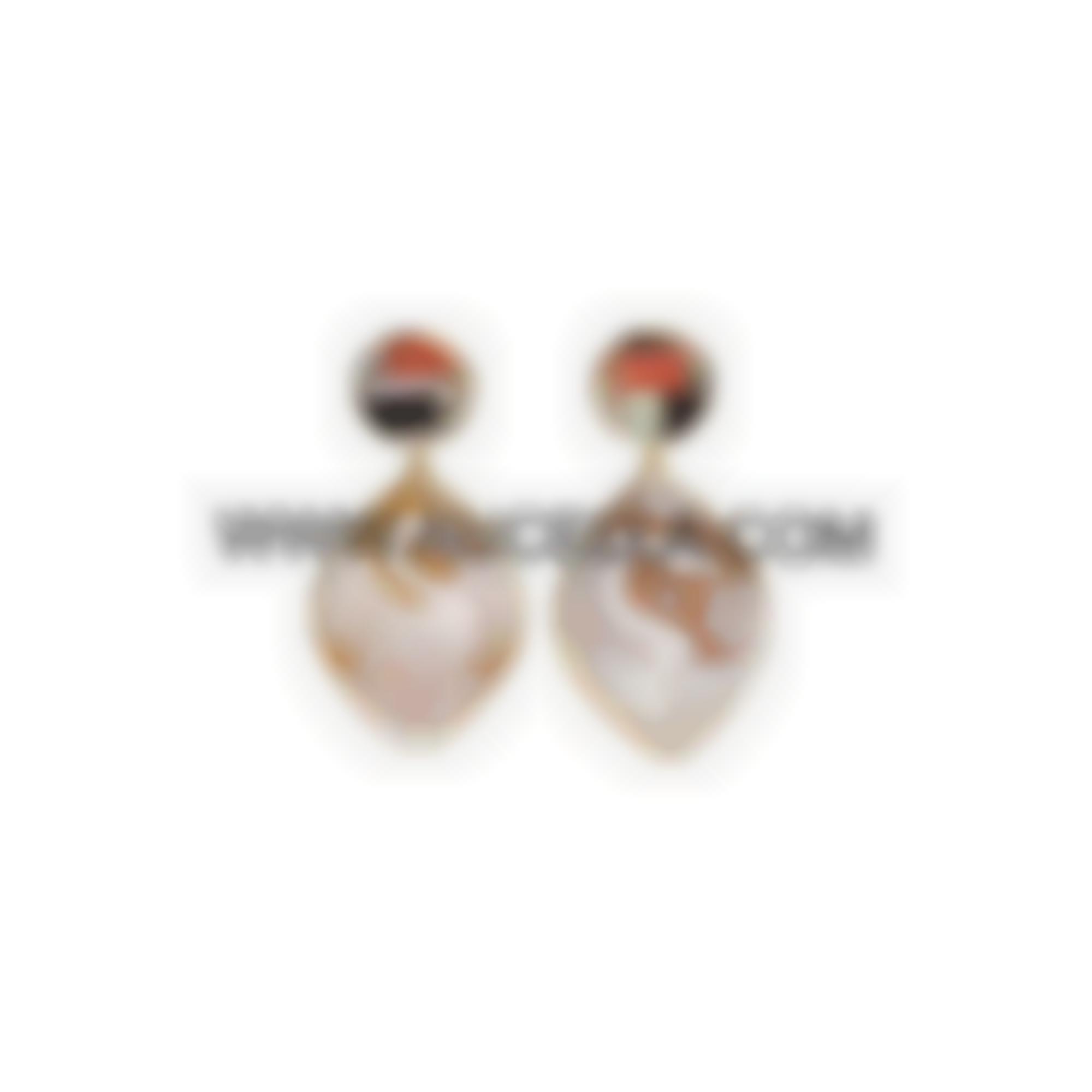 Earrings with carving on natural seashell