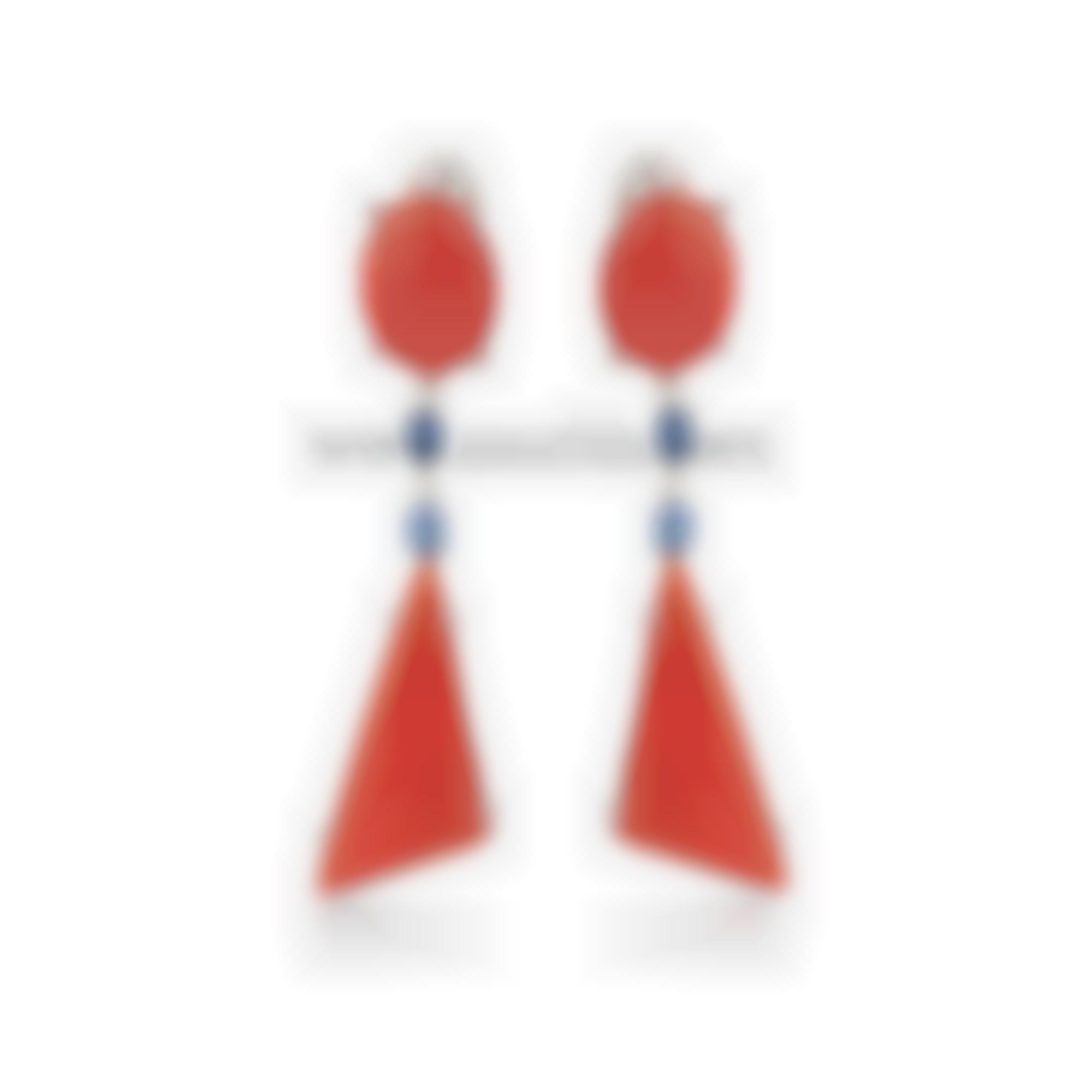 Earrings set in gold with shappires diamonds and natural coral
