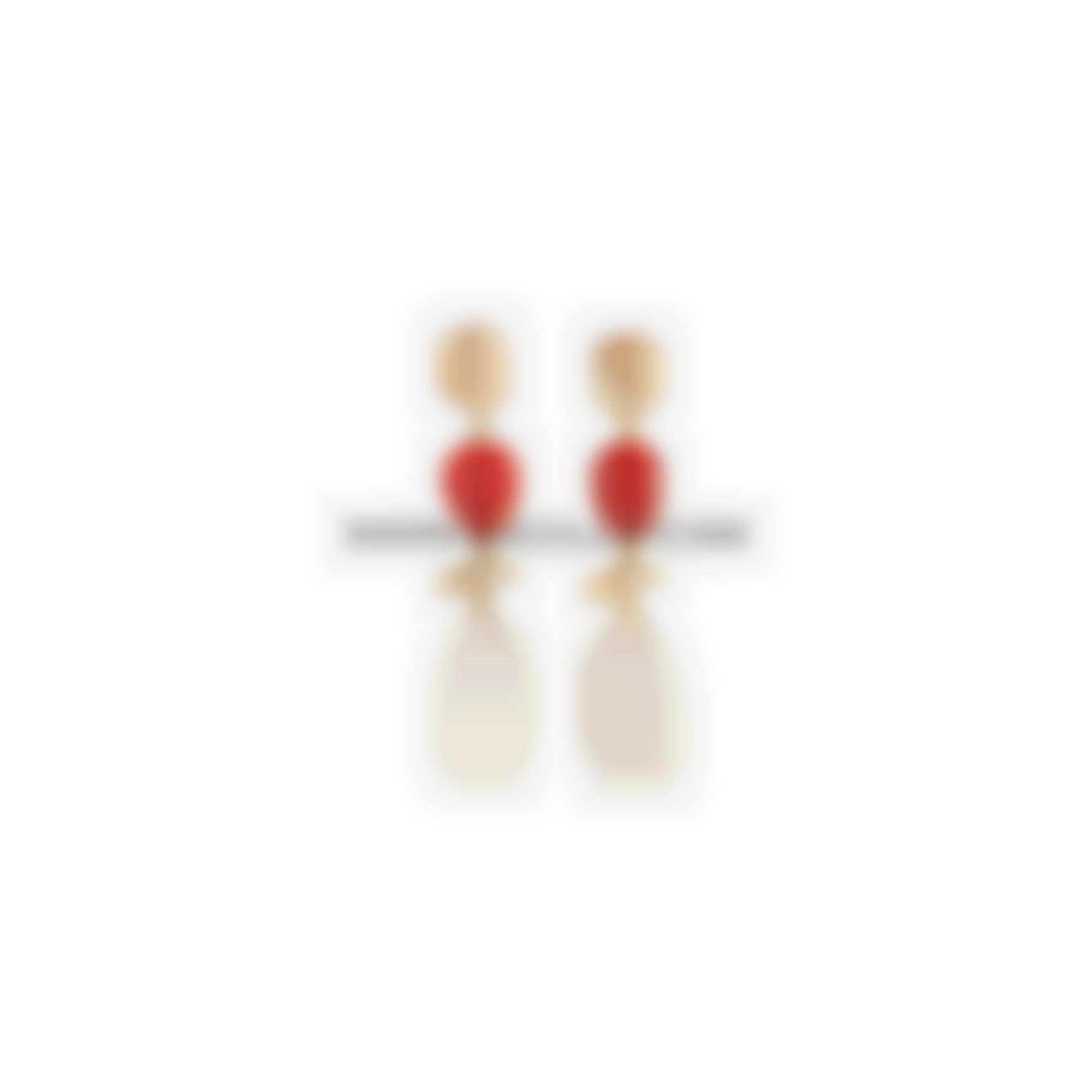 Earrings set in silver with natural coral and quartz