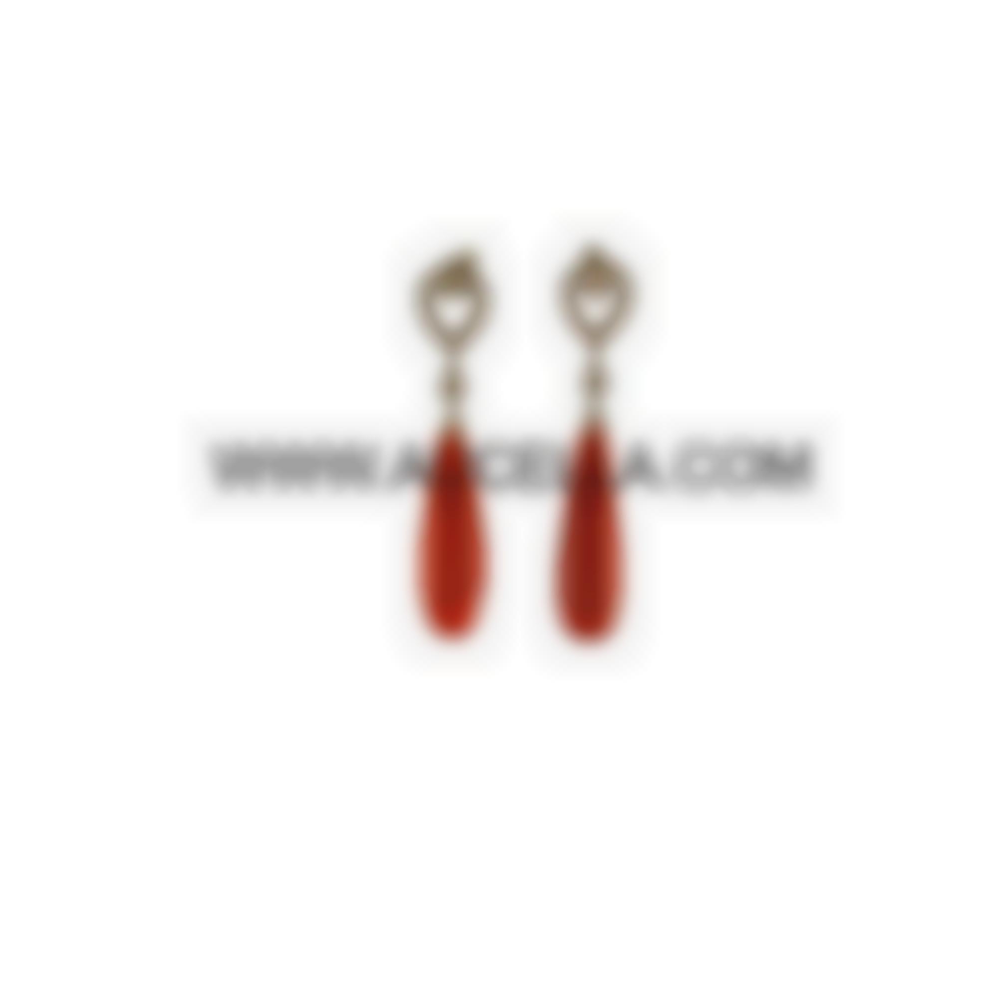 Earrings with natural red coral drops and gold 
