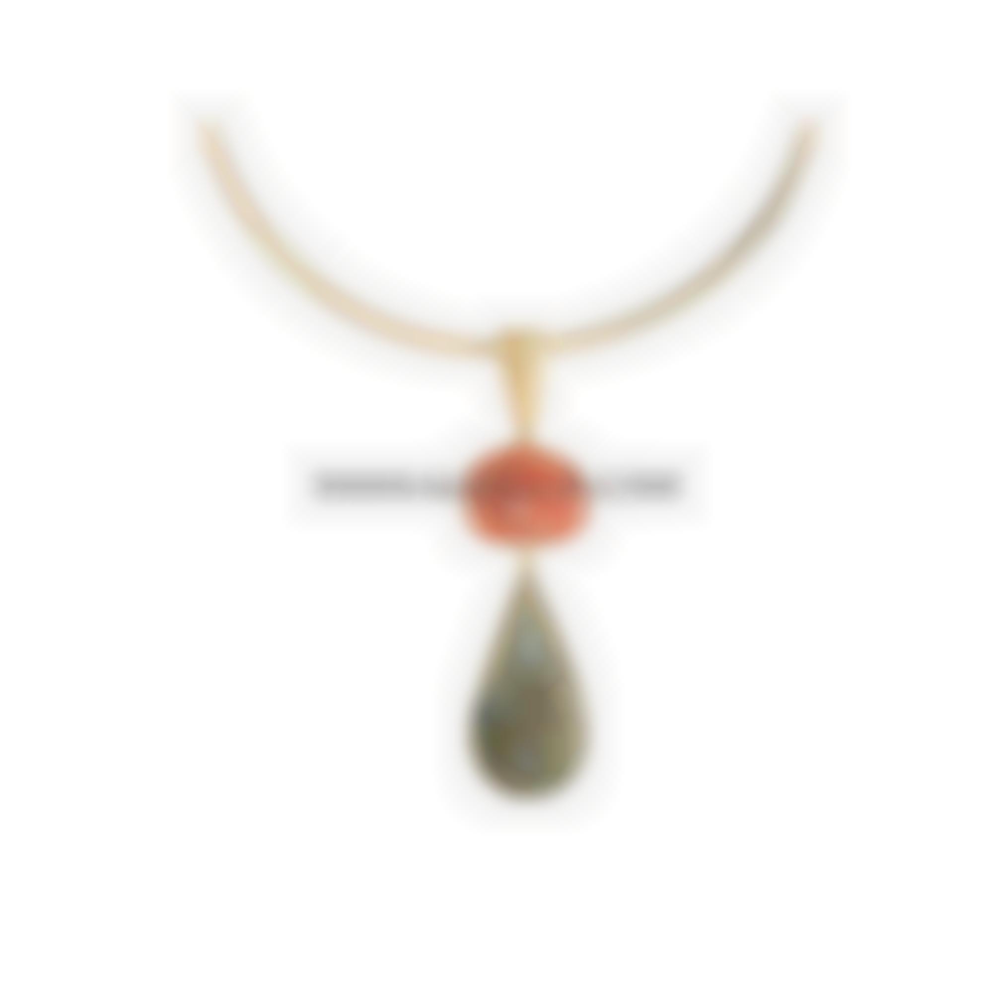 Spola barocca in corallo naturale e pietra montata in argento