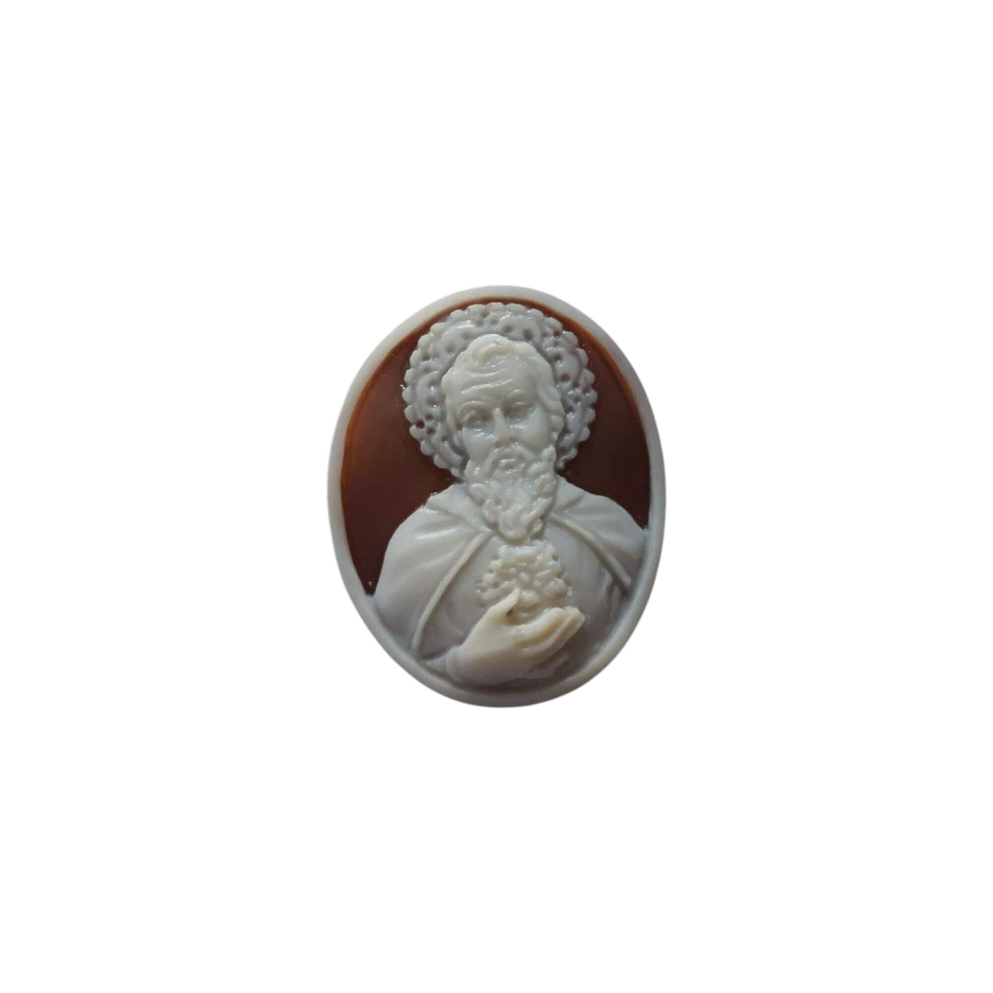 Saint Ciro carved on natural seashell 