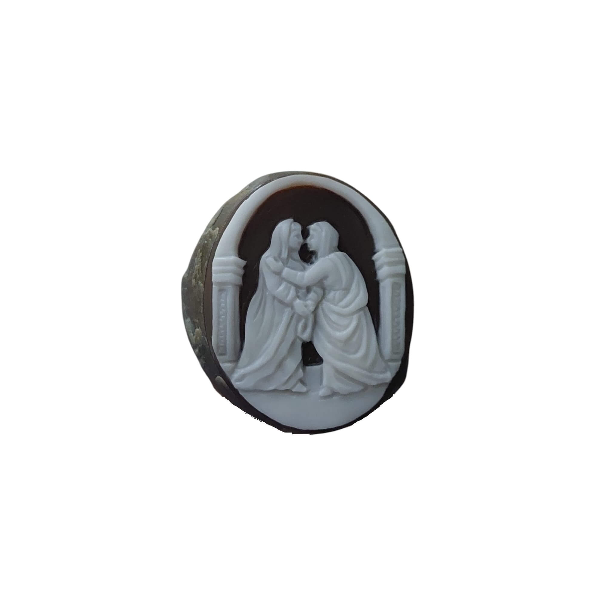 Visitation scene on natural seashell 