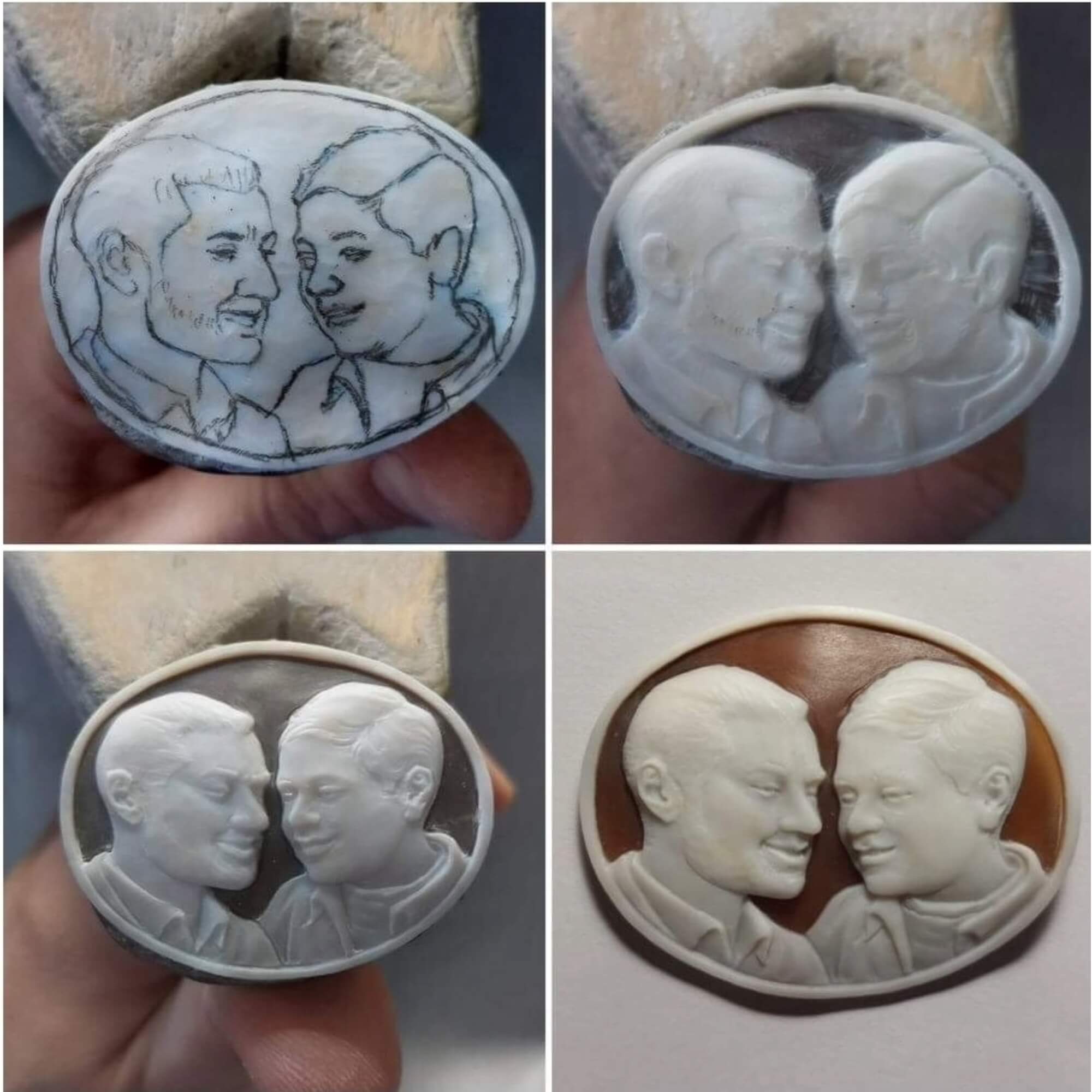Portrait made on natural seashell cameo