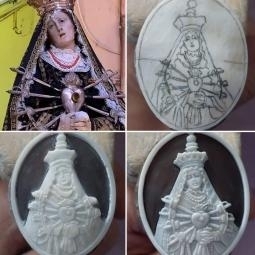 Madonna addolorata incisa su conchiglia 