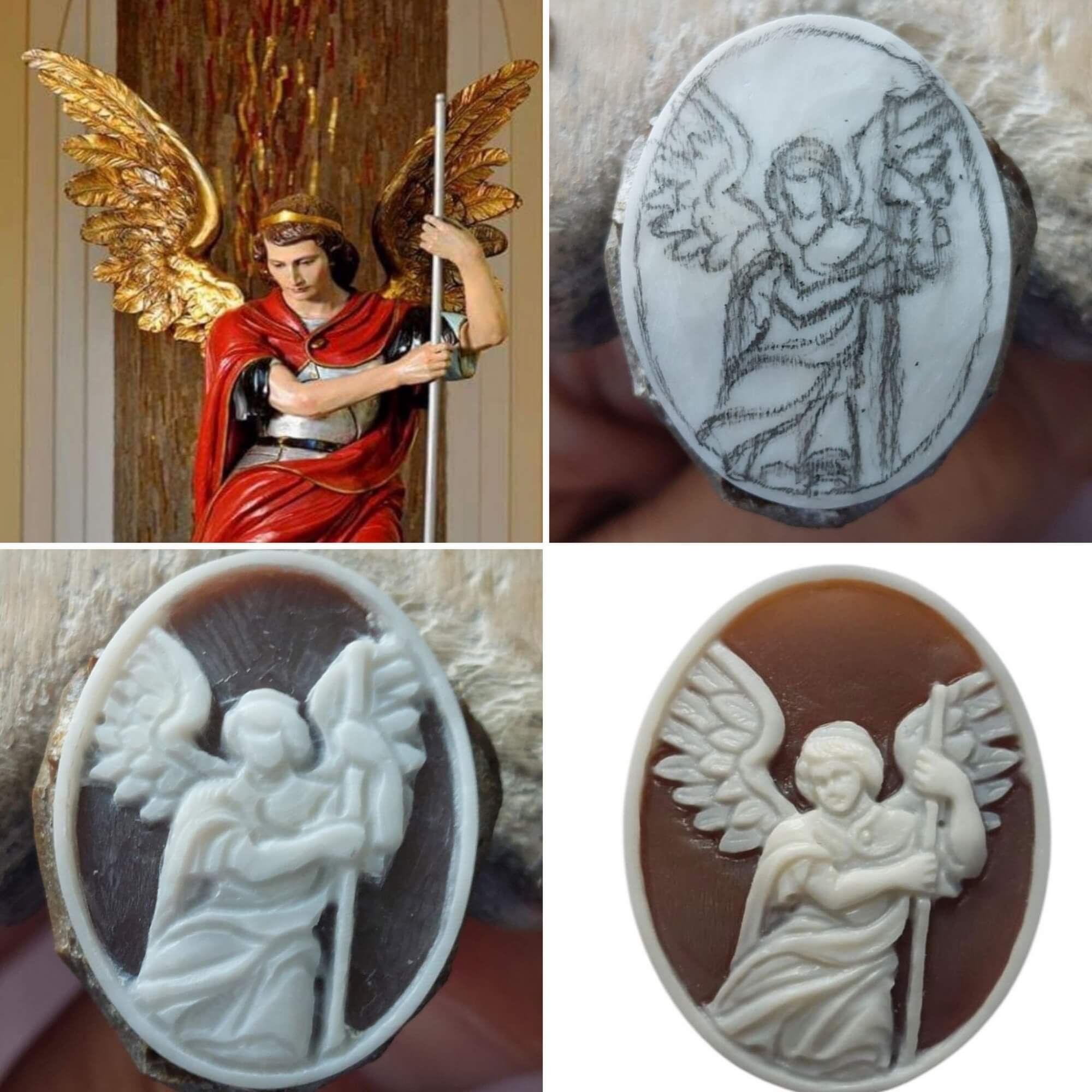 San Michele Arcangelo Cammeo artigianale inciso su conchiglia sardonica