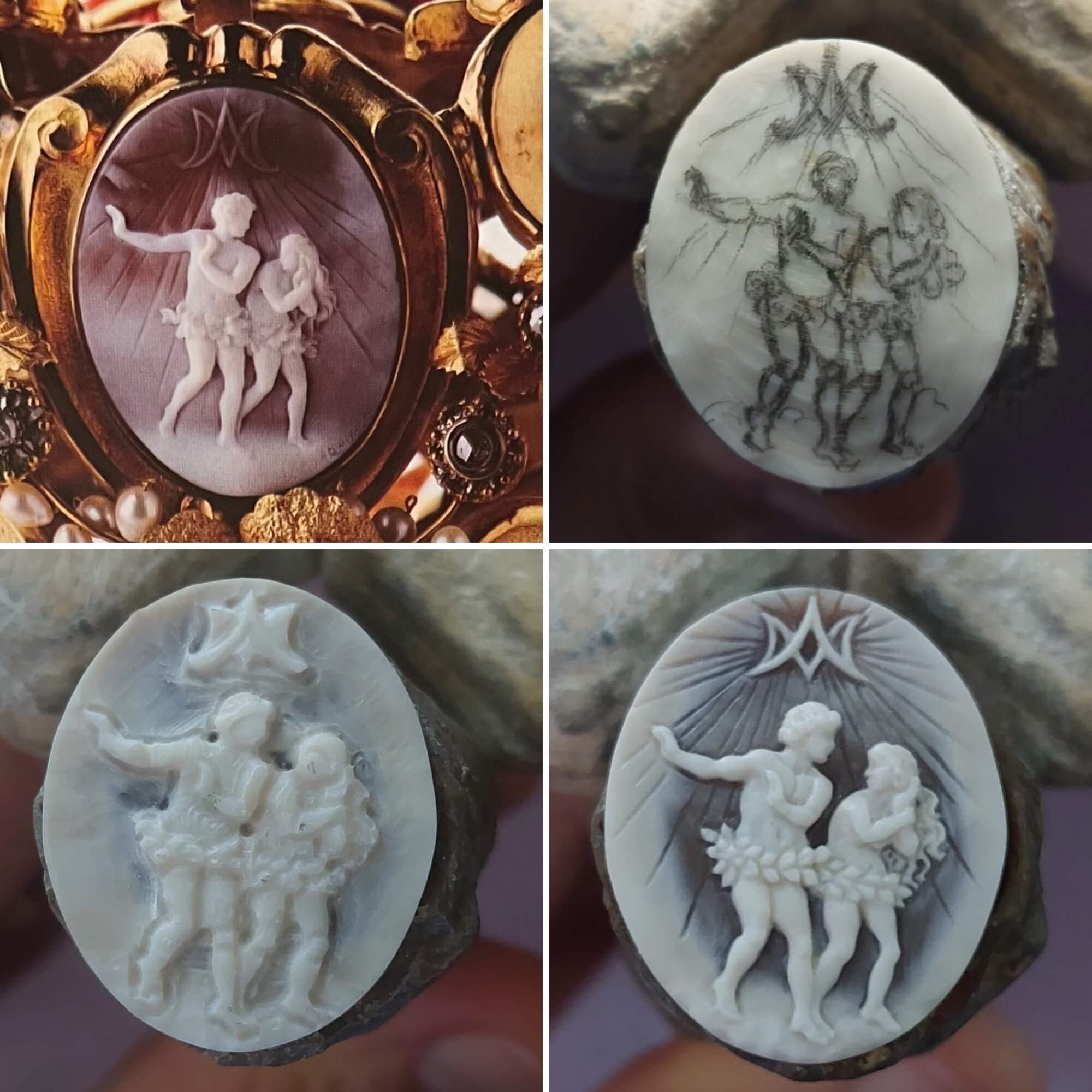 Adam and eve carved on natural seashell 