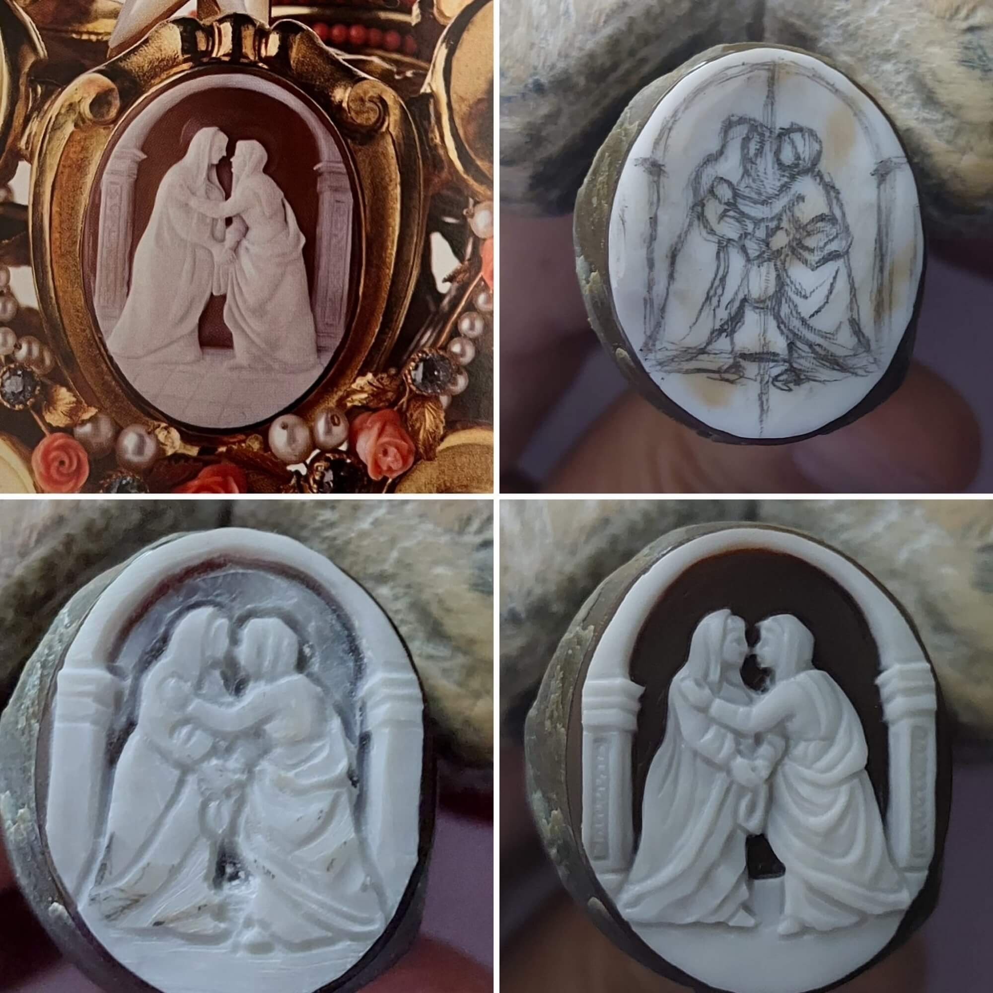 Visitation scene engraved on cameo