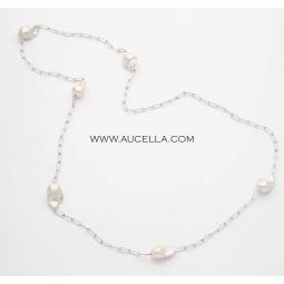 Collana in argento bianco con perle naturali