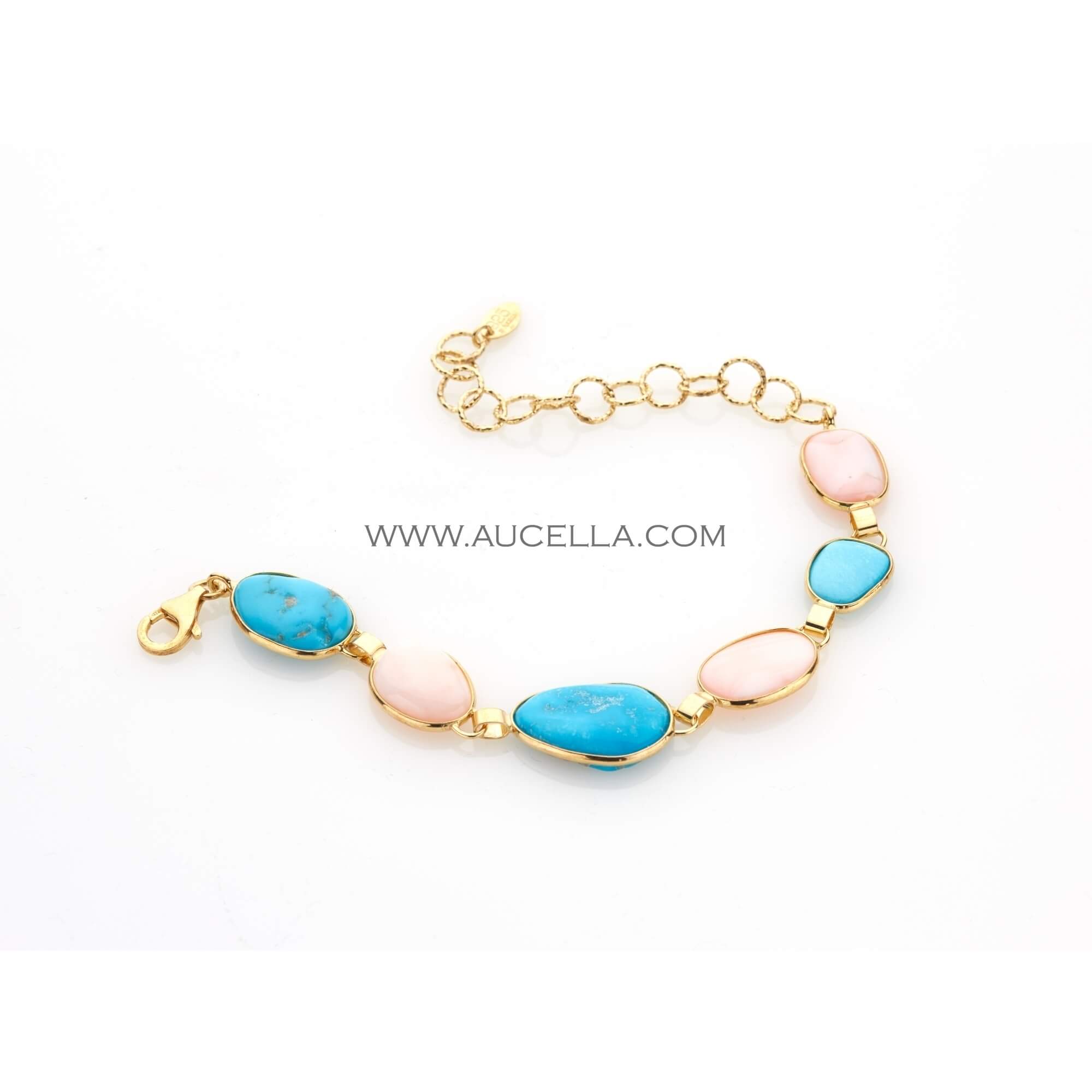 Bracciale con turchese arizona e corallo rosa naturale