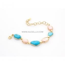 Bracciale con turchese arizona e corallo rosa naturale 
