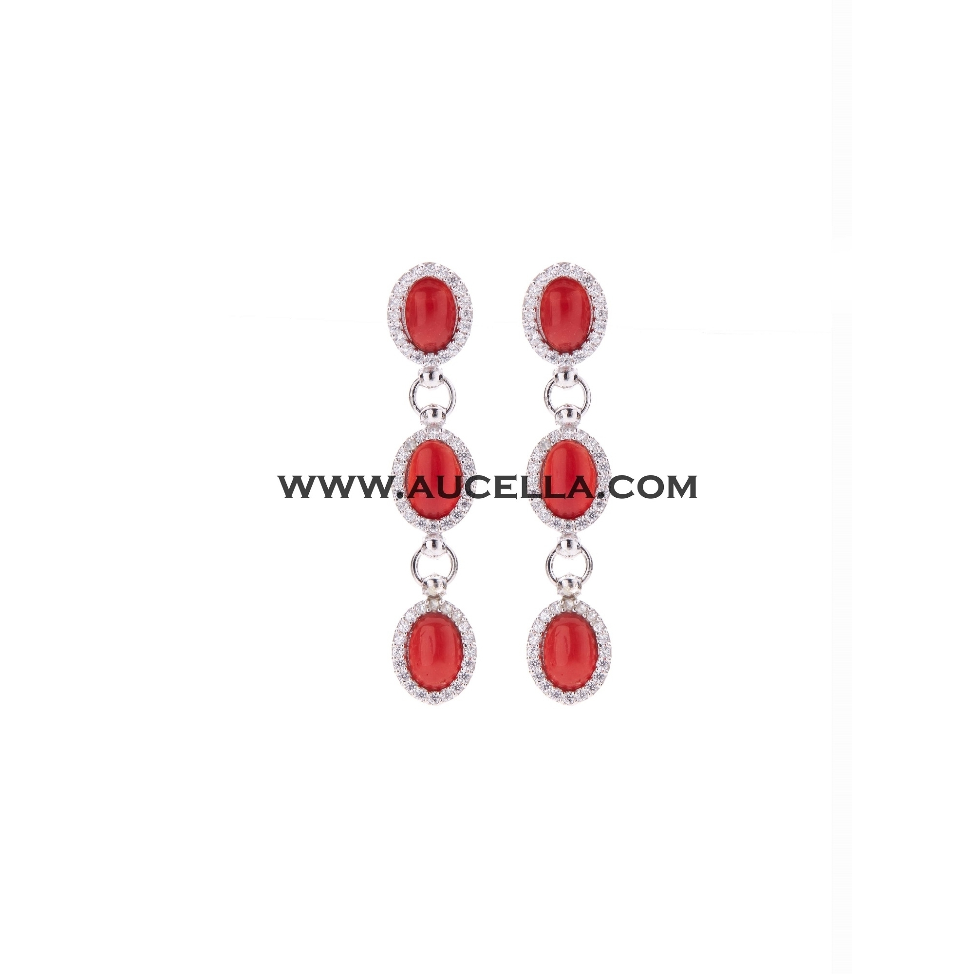 Silver earrings 5x7 natural red coral cabochones