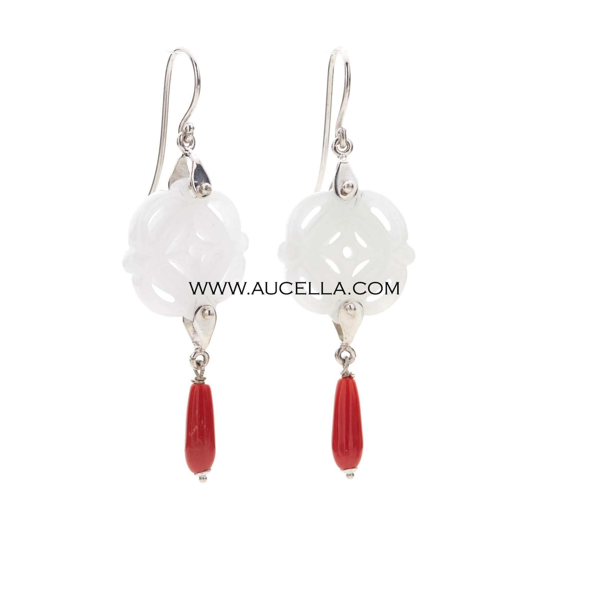 Earrings set with agate and natural coral pedant