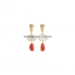 Red coral with mop set in yellow silver