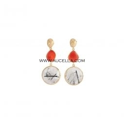 Earrings set in silver with quartz and natural coral