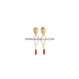Earrings set in silver with coral from mediterranean sea and mop
