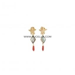 Earrings set in yellow silver 925 with natural coral and mop
