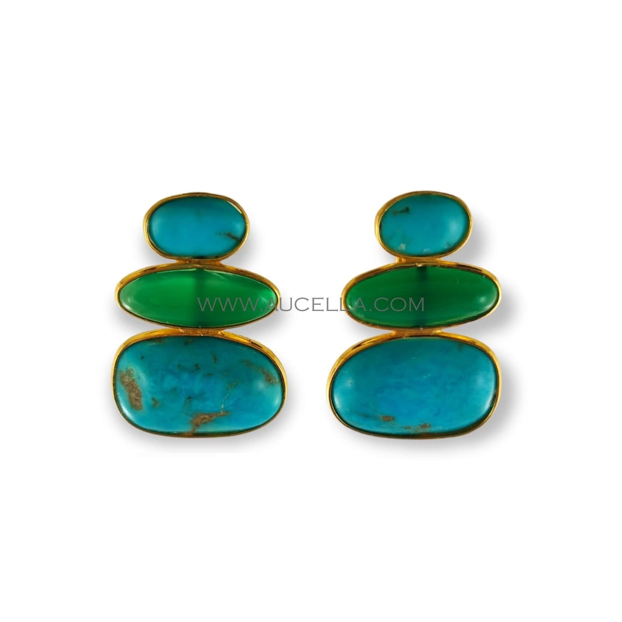 Turchese naturale con onice verde orecchini 