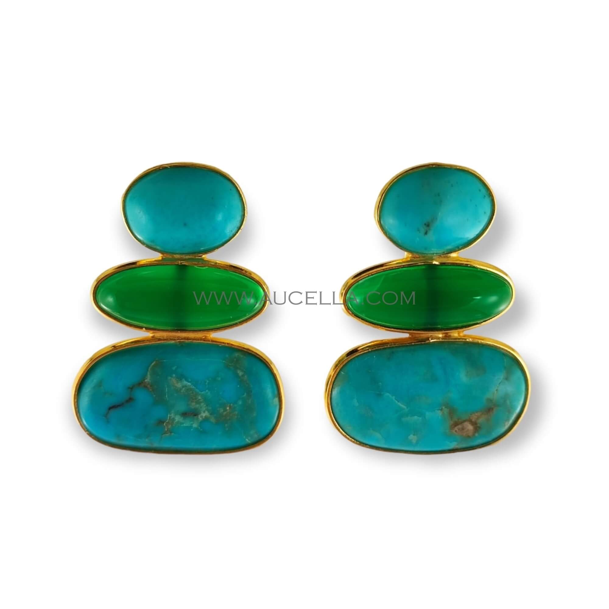 Orecchini con turchese naturale e onice verde