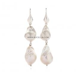 Earrings set in white silver natural pearls