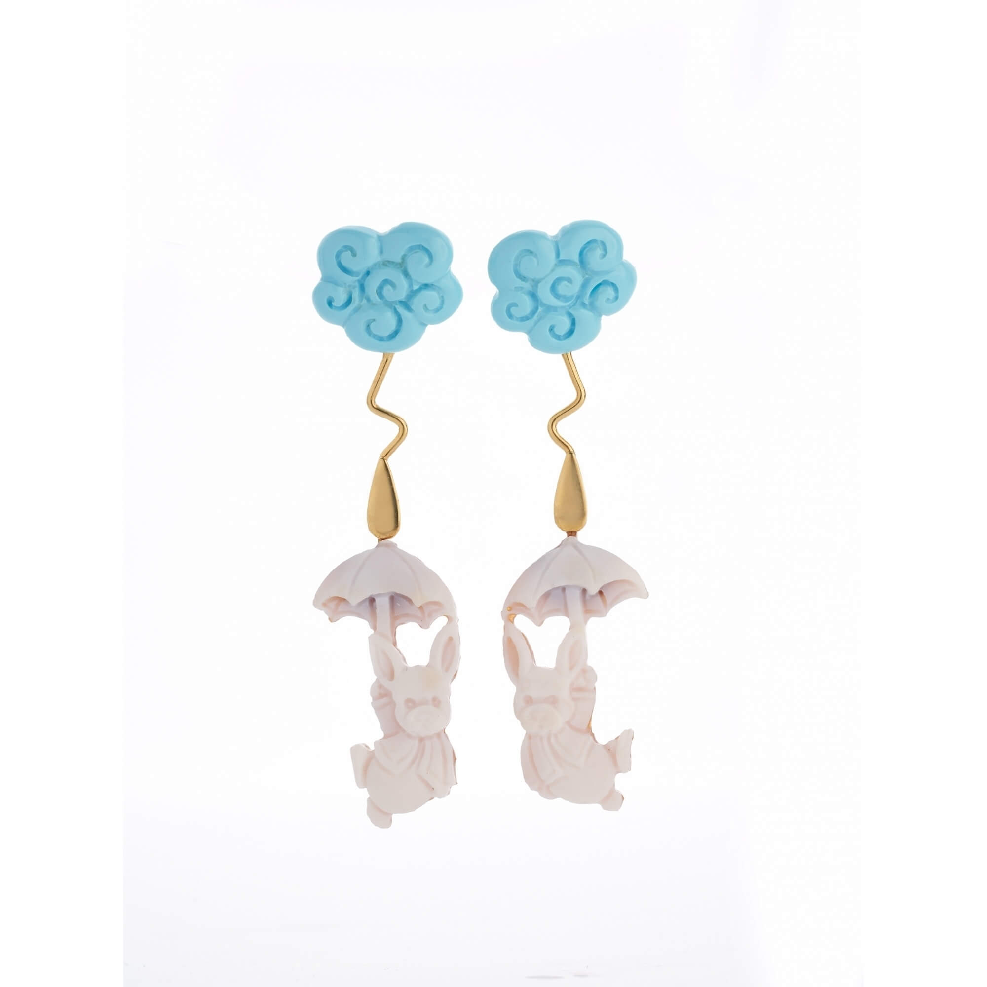 Earrings set in silver with rabbit cameos