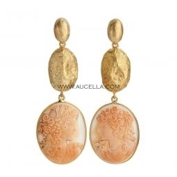 Earrings set in silver with handmade seashell cameo 