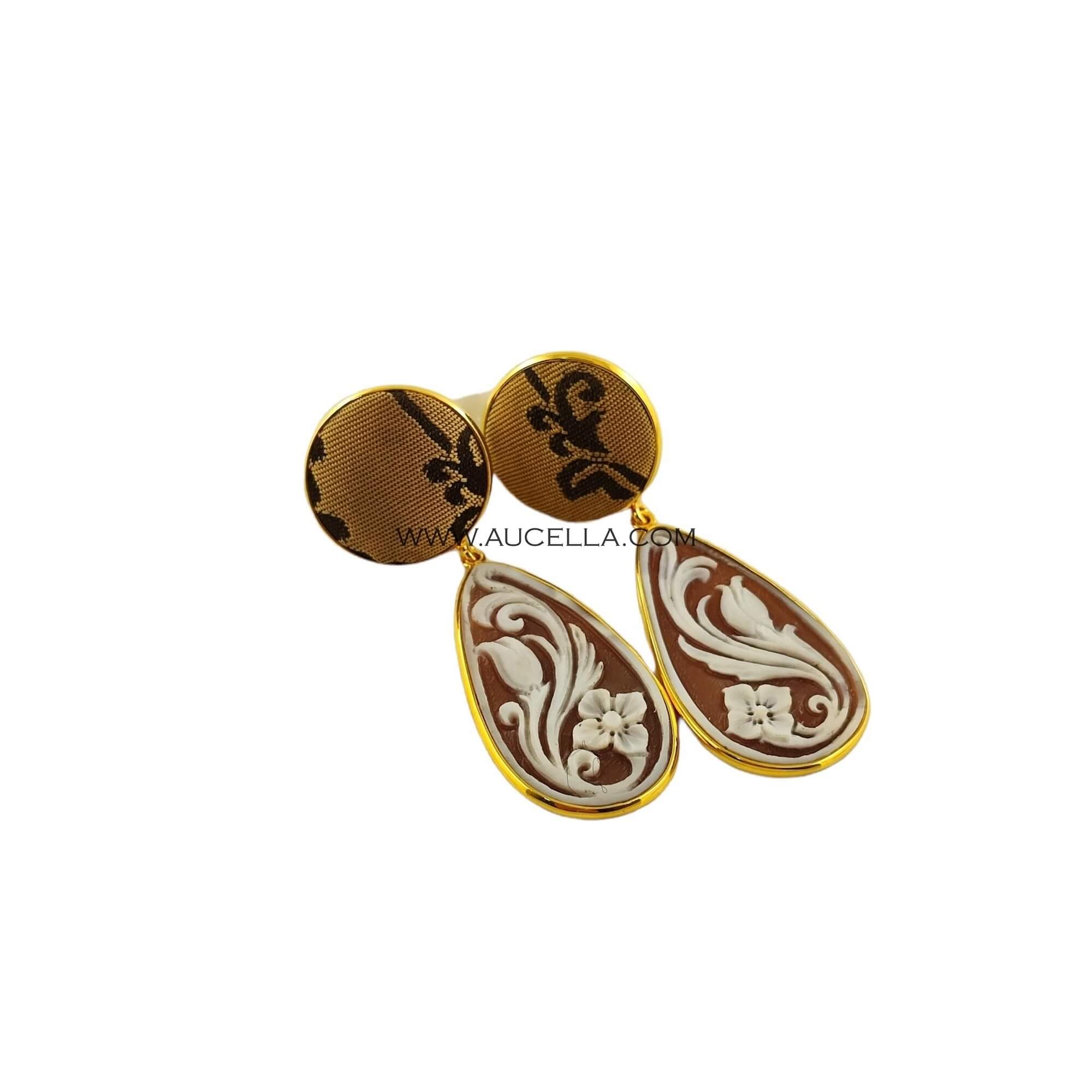 Orecchini in argento con seta di San Leucio e cammei