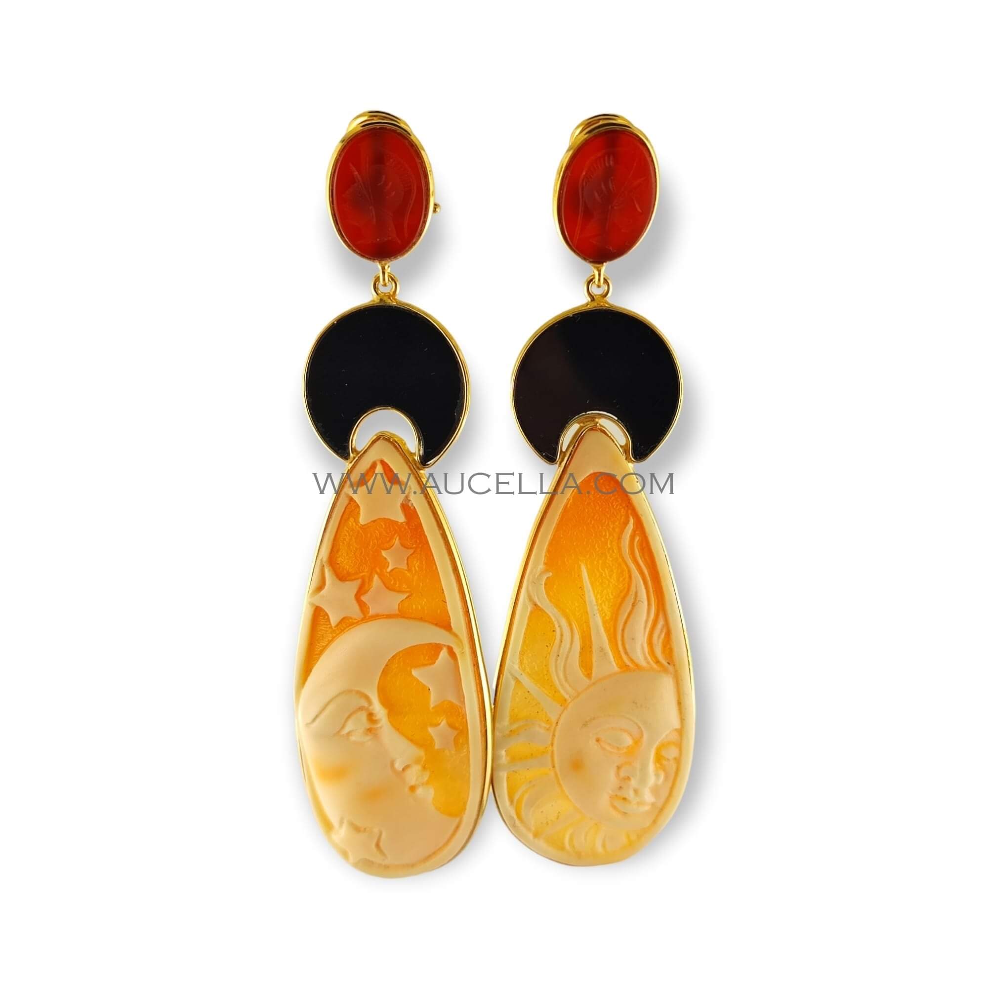 Orecchini argento sole e luna incisi cammei corneola 