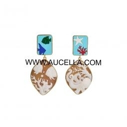 Earrings set in silver with mosaic and seashell 