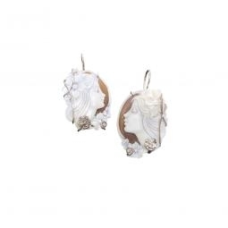 Earrings set in white silver with natural cameo