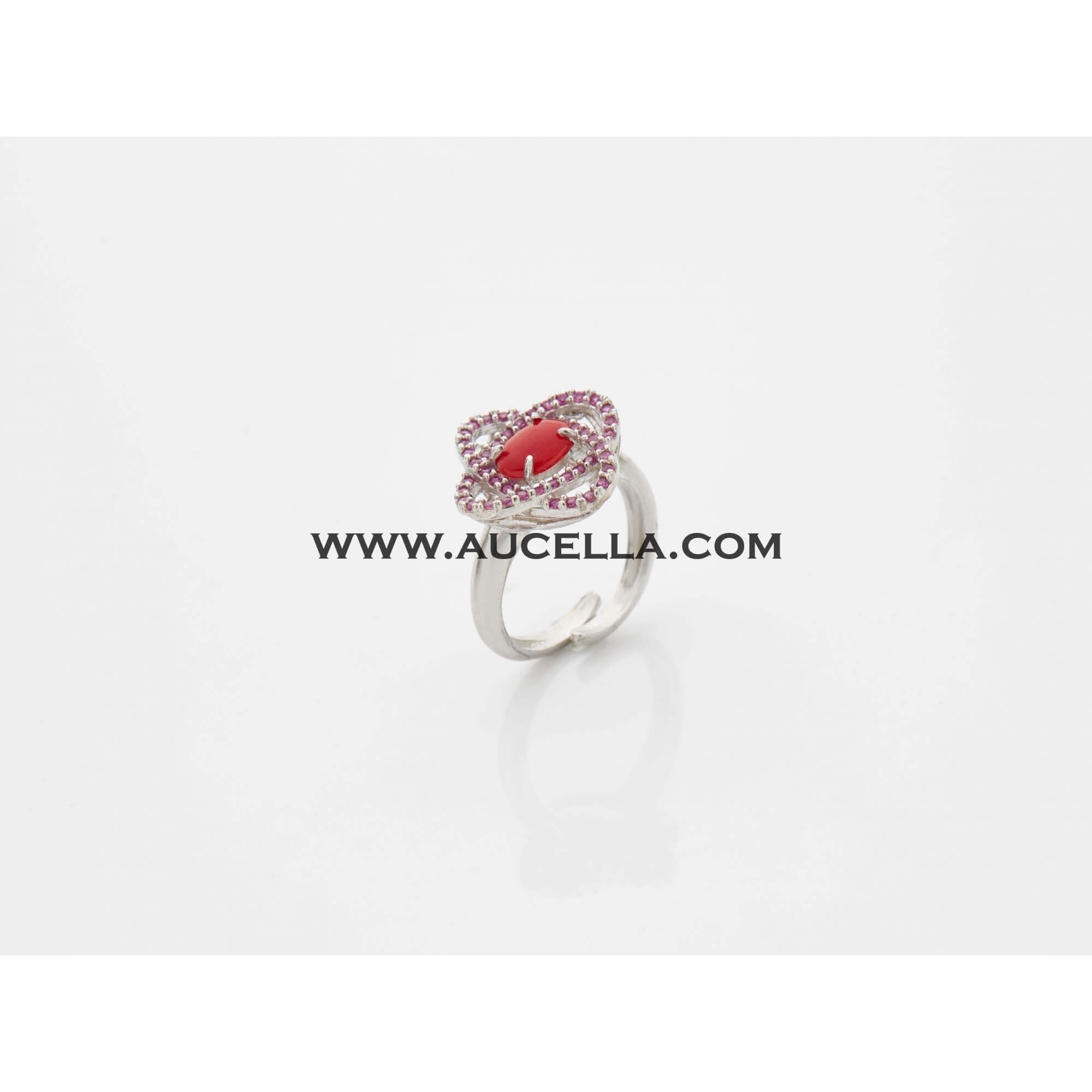 Silver ring with red coral 