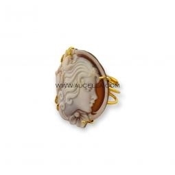 Ring set in silver with handmade natural cameo