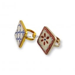 Ring set in silver with ceramic handmade