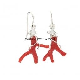 Branch in natural red coral set in silver