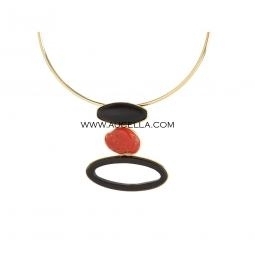 Pendant set in silver with ebony and natural red coral 