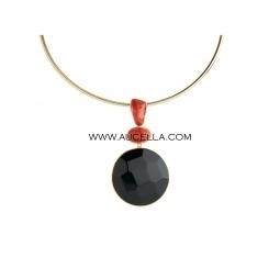 Pendant set in silver 925 with natural red coral and onyx stone