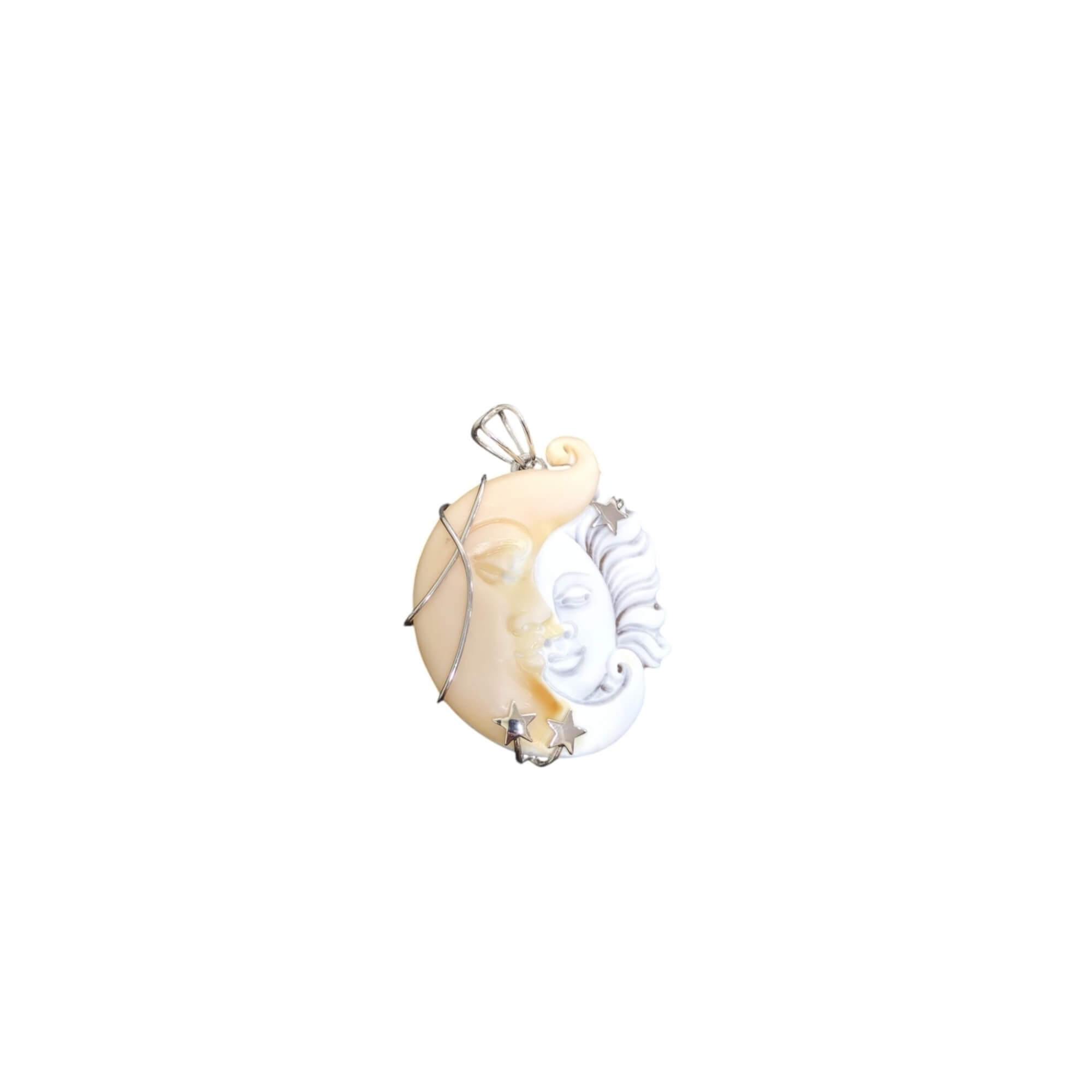 Pendant sun and moon carved on seashell 