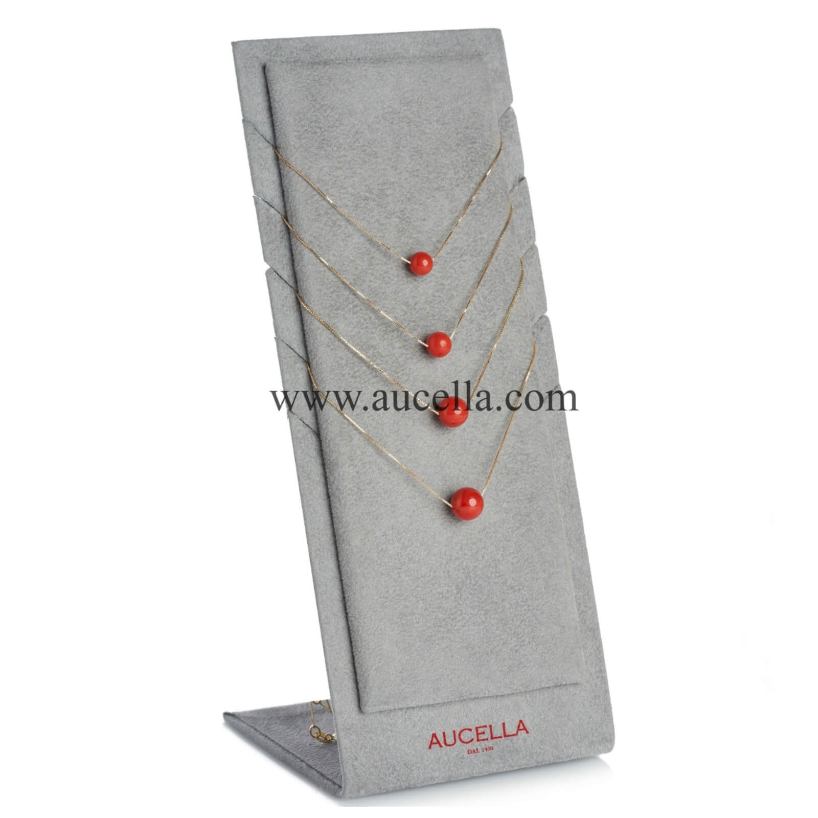 Necklace set in gold red coral bead 7 mm