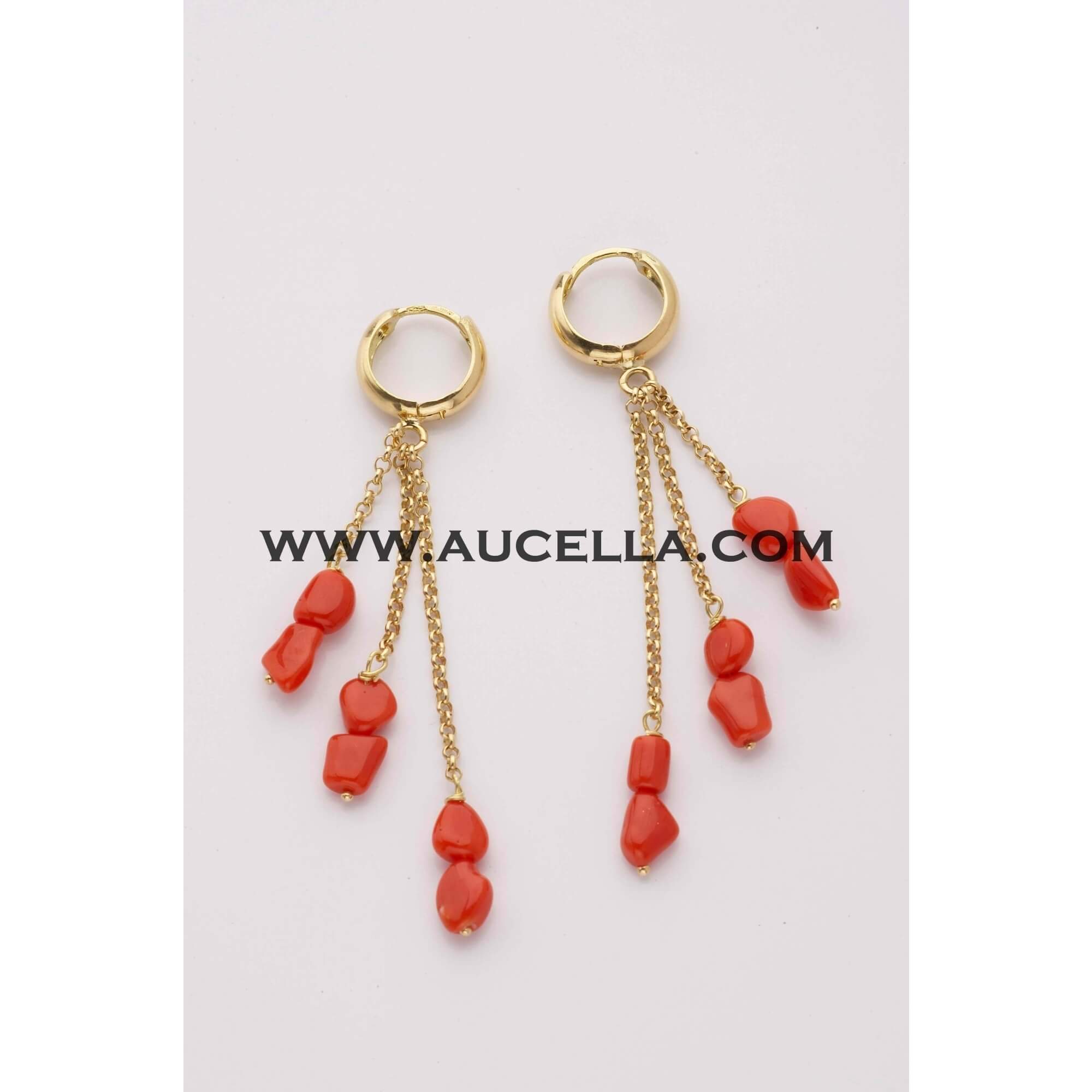 Earring set in gold with Coral carving handmade