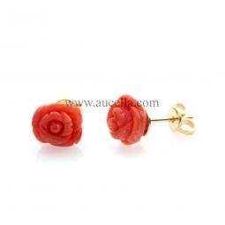 Orecchini in oro con rose di corallo rosso 9 mm 