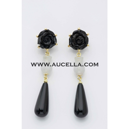 Orecchini in oro giallo con rose di onice