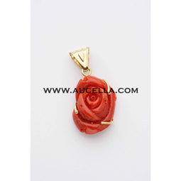 Pendant with coral rose set in gold 