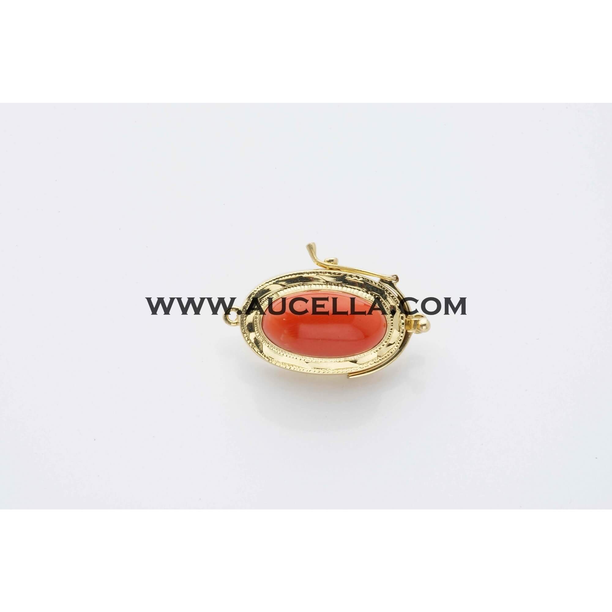 Clasp set in gold with coral cabochon